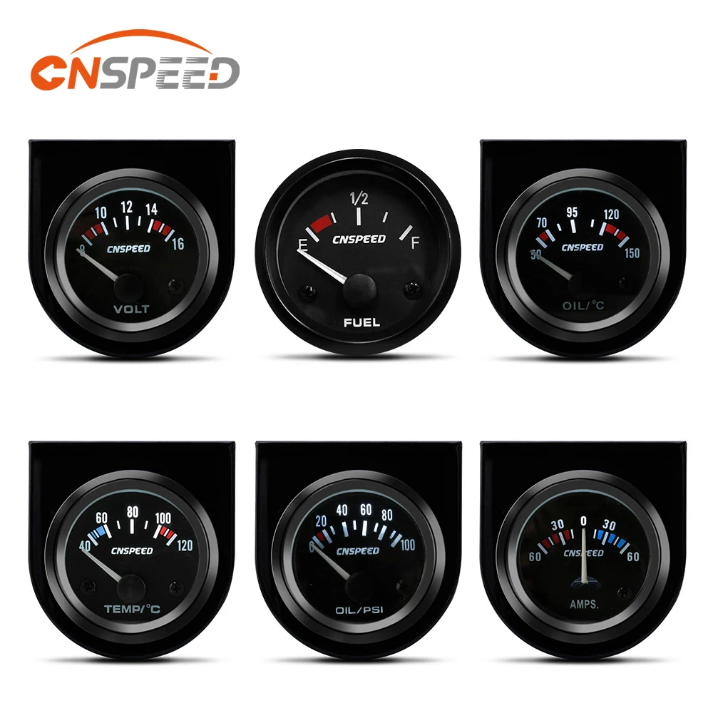 CNSPEED 52MM Black Volt meter Water temp Oil temp gauge Oil press gauge Fuel level gauge AMP Meter Triple gauge kits Car meter