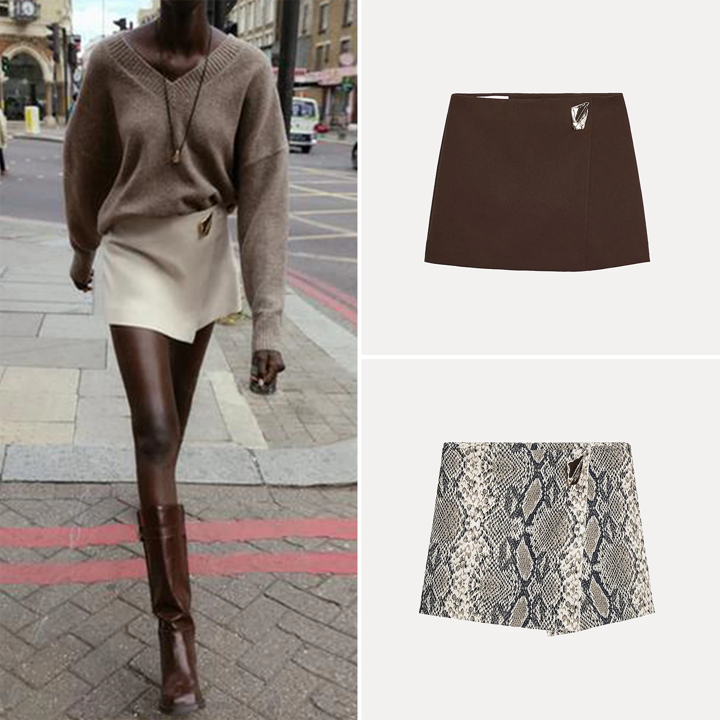 

Ele Sweet асимметричная юбка, брюки, женская мода, осень 2023, новинка Sle Z, повседневная одежда со средней талией и подставкой