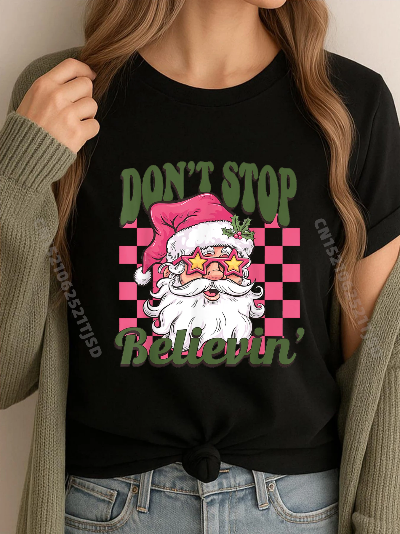 

Don T Stop Believing Рождество Санта-Рождество хлопковые футболки с рисунком мужские футболки с рисунком потертая футболка для женщин нормальная