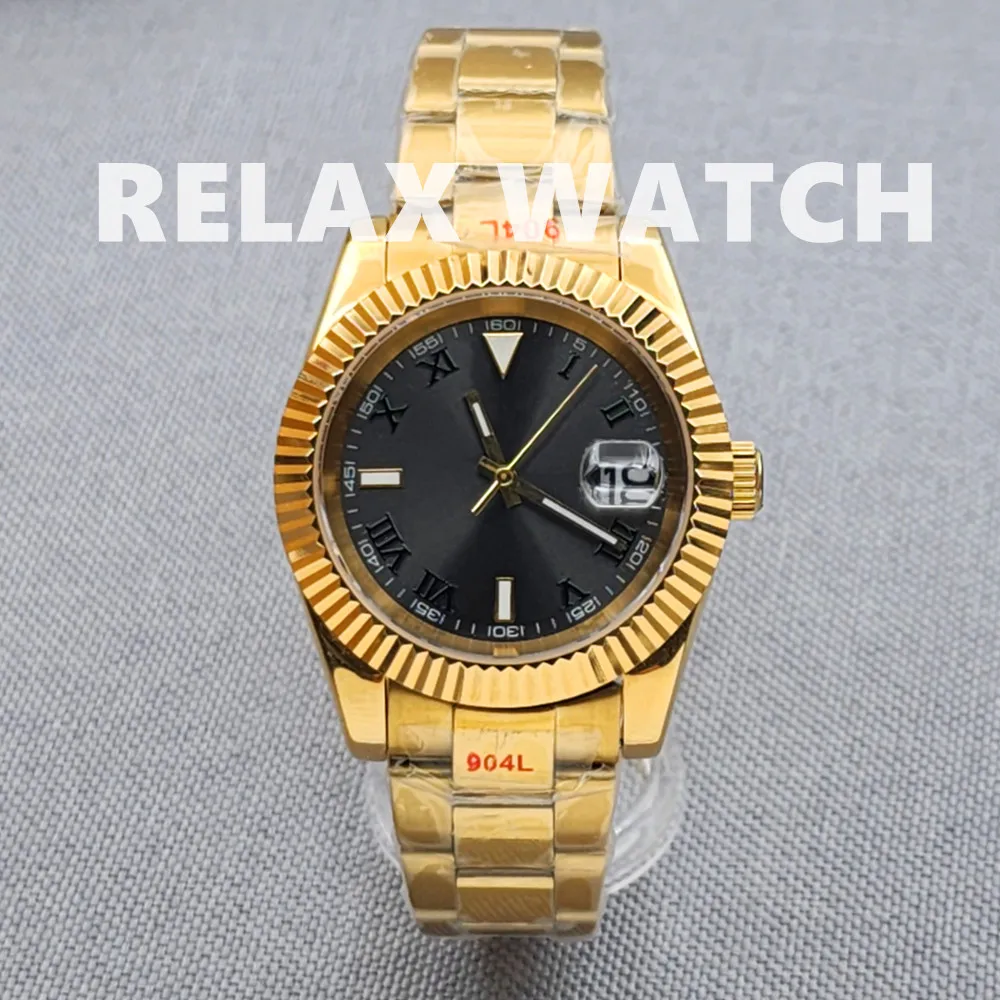 36mm 39mm Sapphire Glass Pvd Gold Log Style Stainless Steel Watch Japanese Nh35 Automatic Mechanical Movement