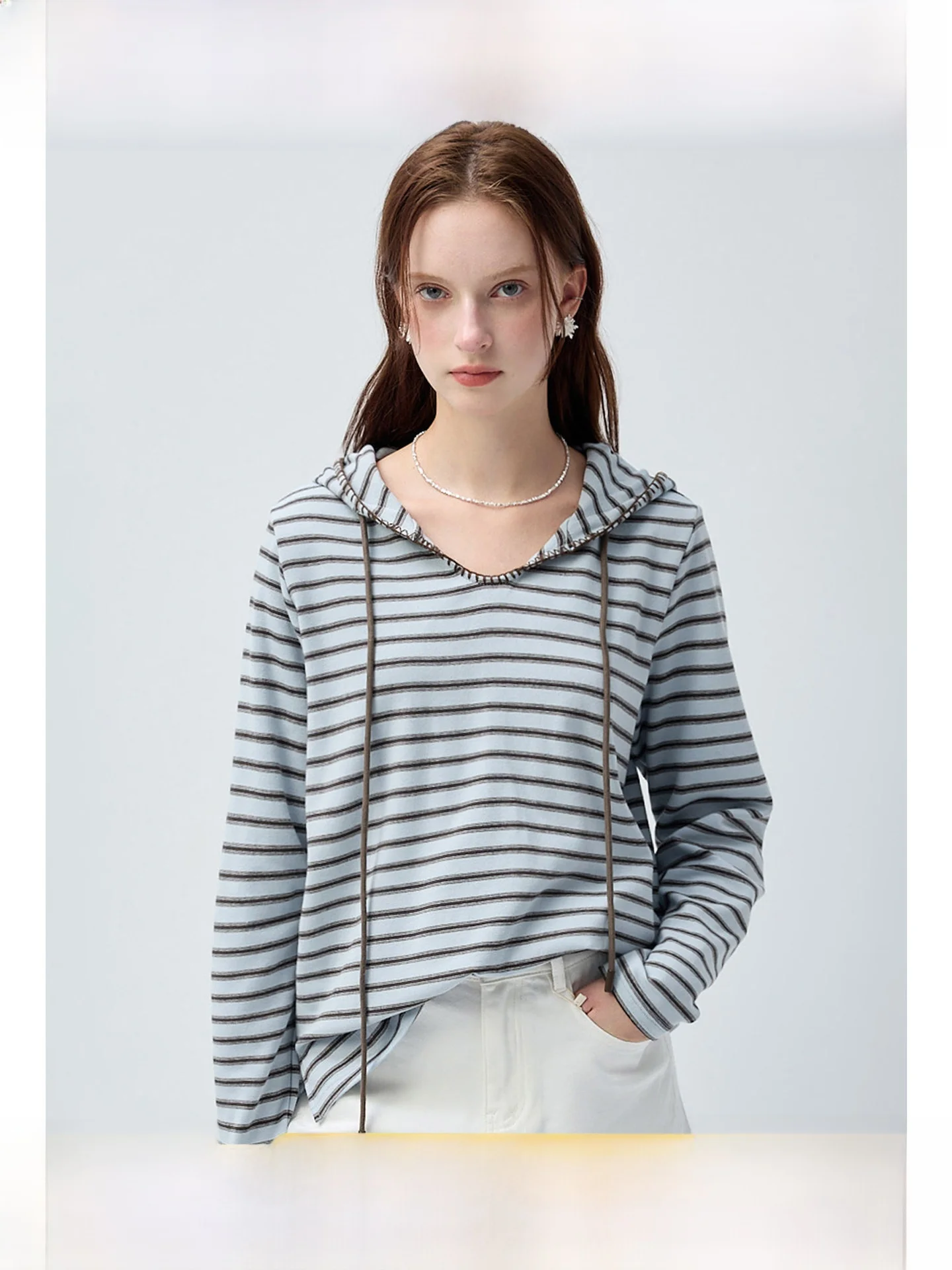 

plus Size Women's Hoodie Long Sve T-irt Striped Slimming Top for Micro Plump Spring Commute Sle Korean Version Breatha...