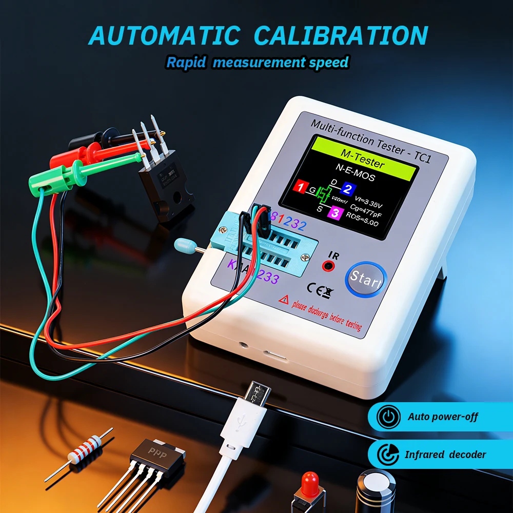 

Professional Transistor Tester Handheld Full Color Graphic Display Analyzer for Electronic Component Testing, Diodes, Triodes