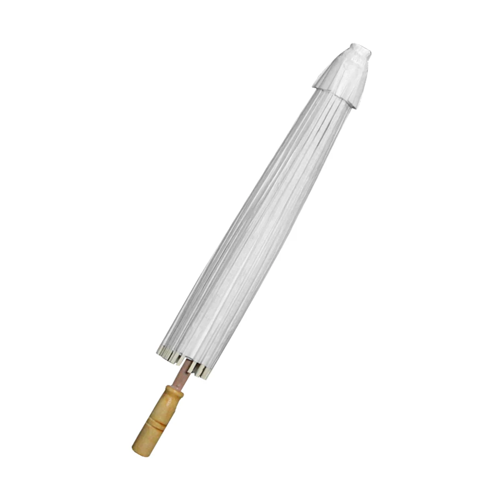 مظلة ورقية لحفلات الزفاف باللون الأبيض مع مقبض خشبي لحفلات الزفاف والتصوير الفوتوغرافي وحفلات الزفاف وحرف اليدوية #1