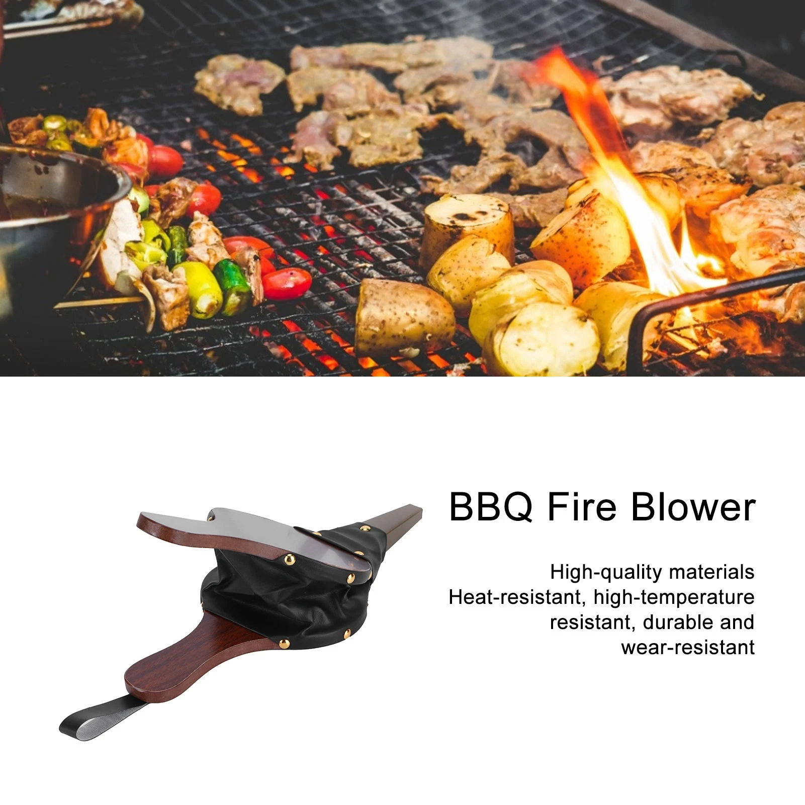 Manual Fireplace Bellow Wooden Barbecue Air Blower Outdoor Camping BBQ Accessory