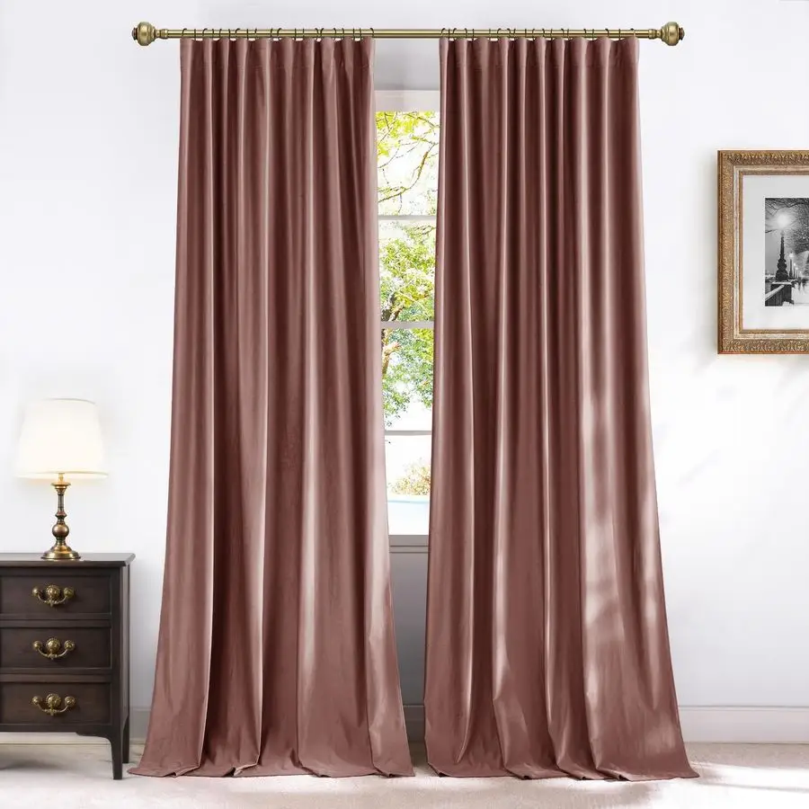 

Dusty Rose Pink Blackout Velvet Curtains for Girls Room 84 inch Long Privacy Protection Light Blocking Hook Drapes for Living Ro