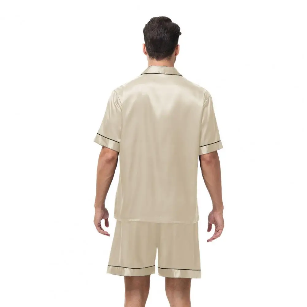 Men Satin Pajama Set Sleepwear for Man Summer Short Sleeve Button-Down Shirt & Shorts Pajamas 2 Piece Home Clothes Short Suit