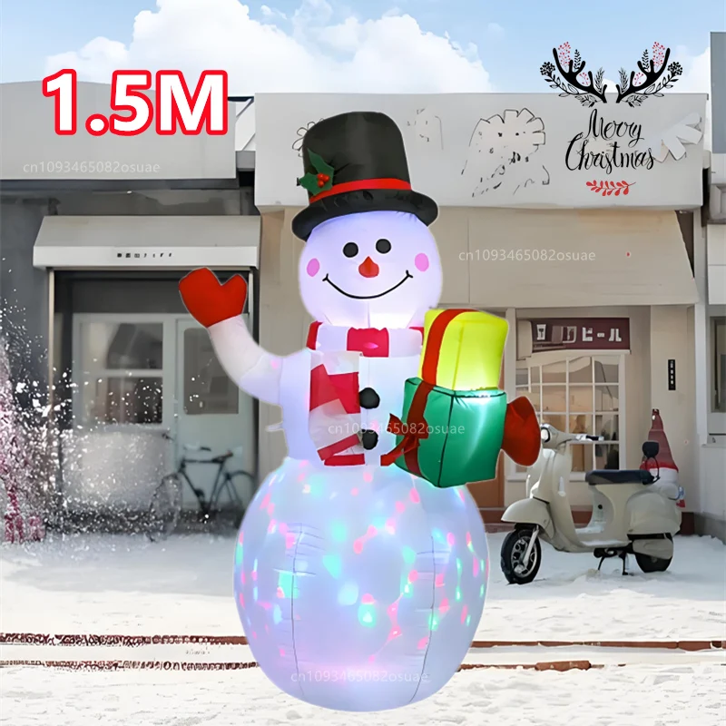 5FT/1.5M Christmas Inflatable Gift Pack Snowman Built-in LED Light Indoor Outdoor Garden Decoration Yard Fun Holiday Party Props