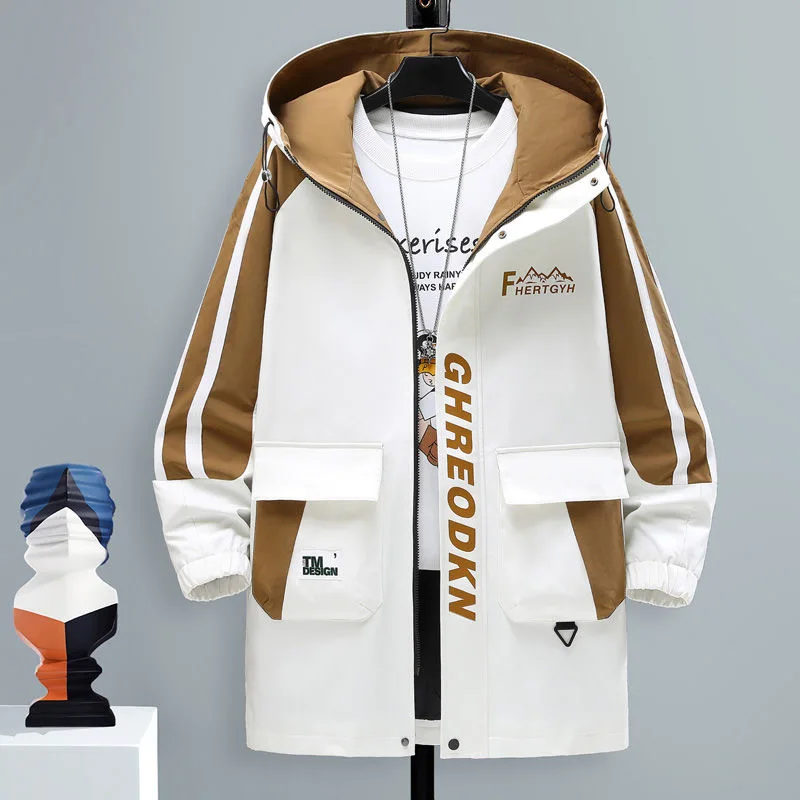 

Autumn and Spring Fashion Trend Windproof Sports Long Trench Coat Men's Casual Loose Comfortable Plus Size High Quality Jacket