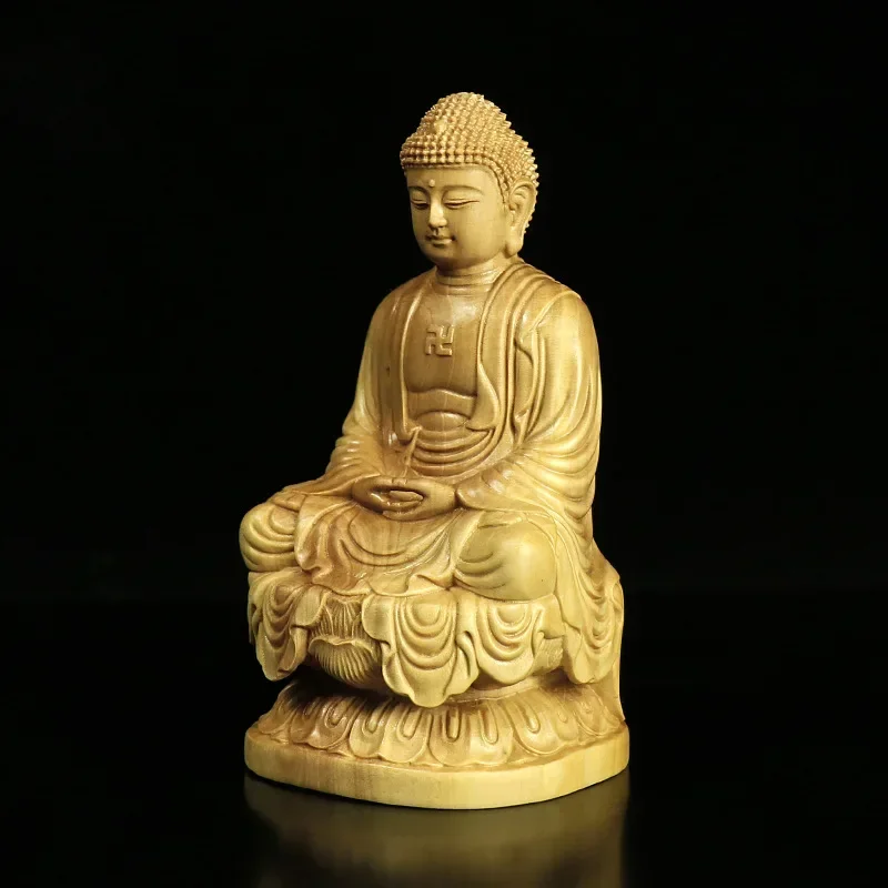 Boxwood Buddha Carving Sitting Lotus Amitabha Shakyamuni Rudra Figure Home Ornaments