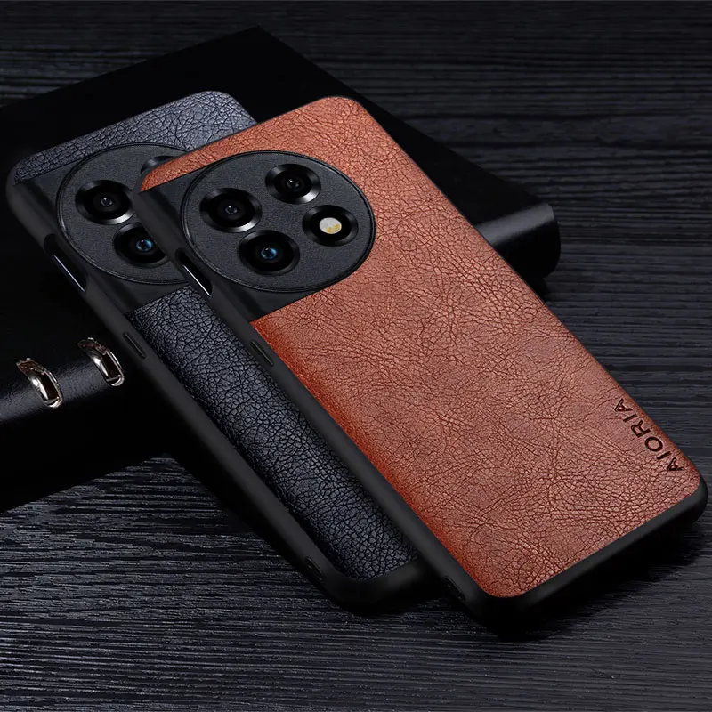 Luxury Leather Case For OnePlus 12 12R 11 11R Premium Business Style Retro Litchi Pattern Back Cover for oneplus 12 phone case