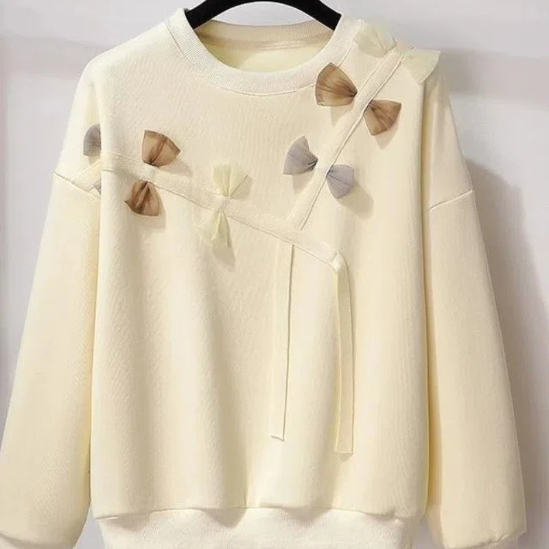 Fiocco a farfalla stile dolce e delicato di grandi dimensioni da 2-300 libbre con felpa con cappuccio in velluto, top ampio e spesso da donna autunno e inverno