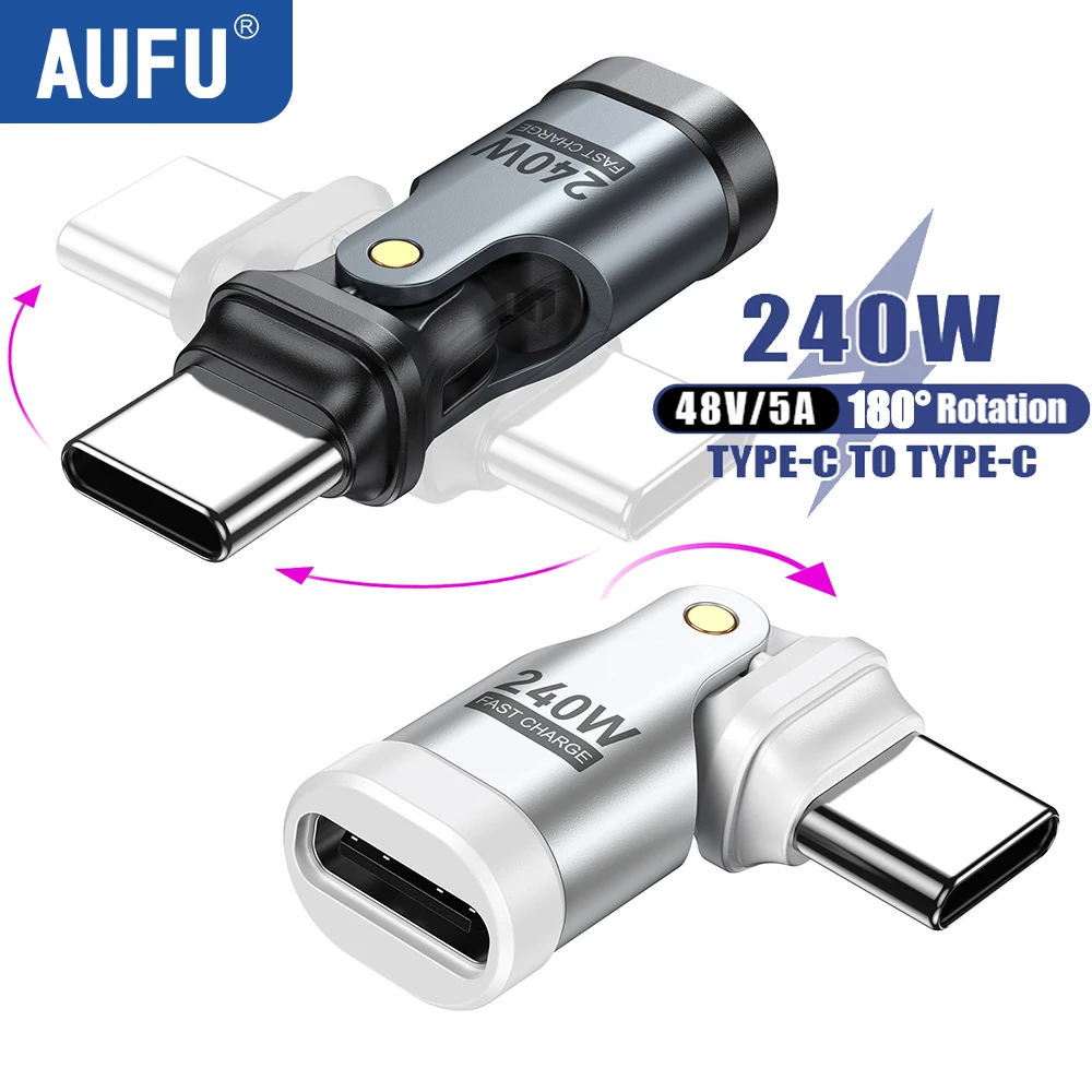 AUFU 240W USB Type C OTG Adapter 180° Type C Male To Female Converter Fast Charing Adapter for Macbook iphone 15 16 Samsung Xiao