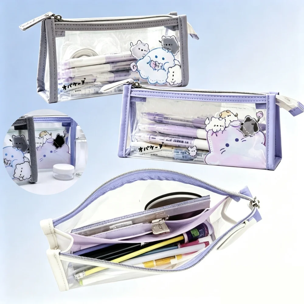 Simple Style Pencil Case Transparent Zipper Pen Pouch Large Capacity Triangular Pencil Bags School&Office Stationary Supplies