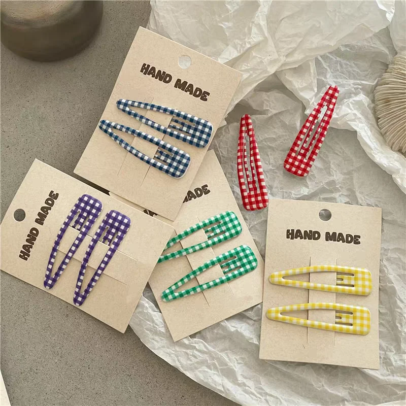 

2pc Fashion and Minimalist Colorful Classic Plaid BB Hairpin Hair Side Clips for Girls Women Korean Hair Accessories