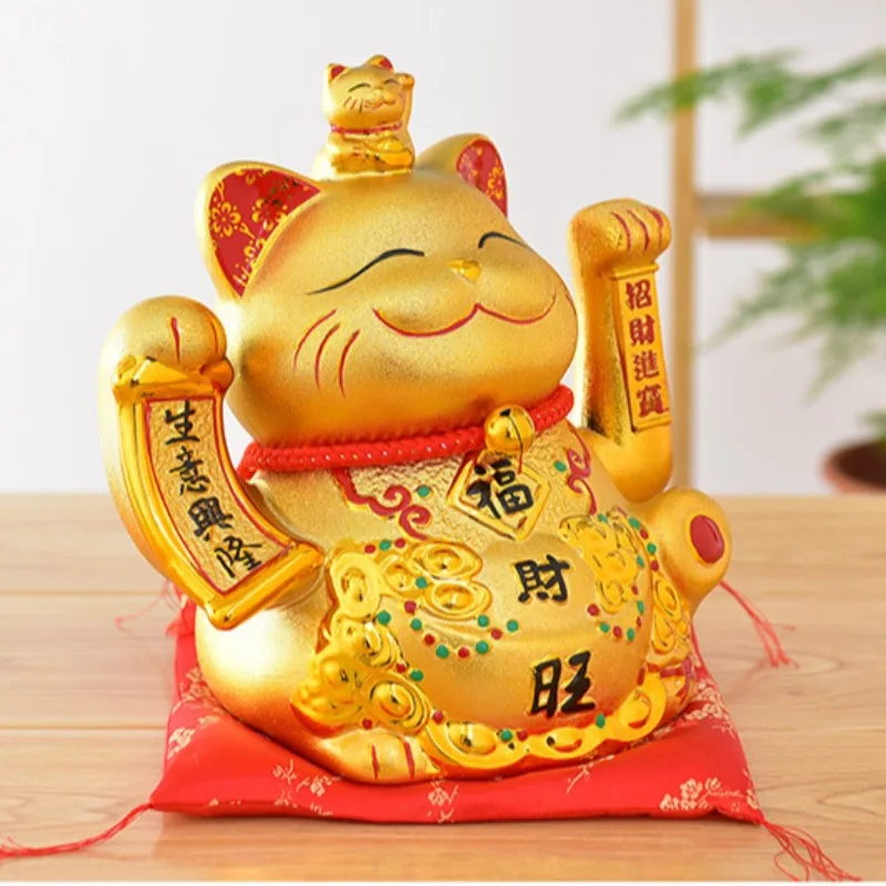 Golden Lucky Cat Ceramic Waving Hand Ornament Opened Large Shop Business Booming Lucky Cat Money Boxes Craft Home Decorations