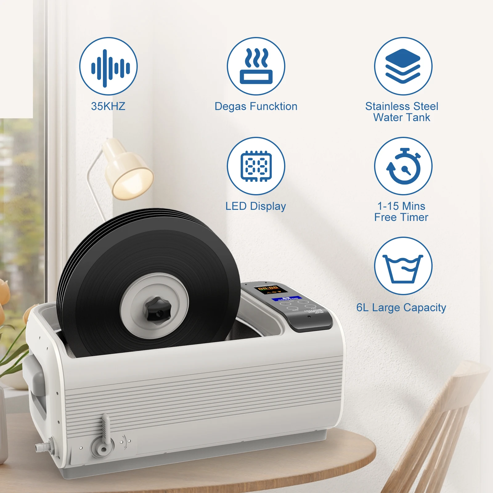 CE PSE ETL Professional Cleaner 3L 6L 7.5L 300W Stainless Steel Ultrasonic Vinyl Record Cleaning Machine