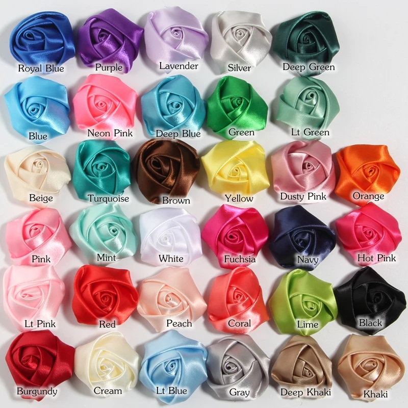 Flores rosas para el cabello, accesorios para el cabello, Mini cinta de satén enrollada de 3,6 CM y 1,4 pulgadas, 10 Uds.