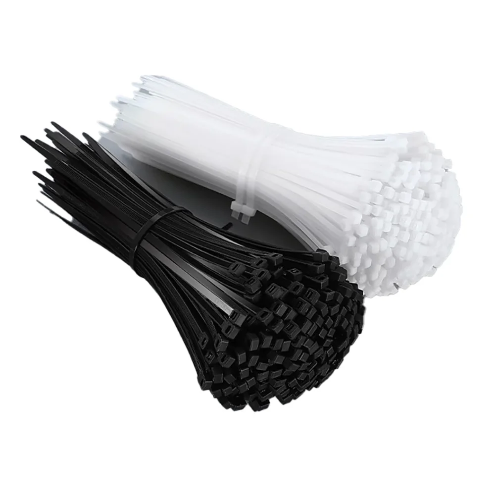200 peças 8*300mm abraçadeiras de nylon de plástico, travamento automático, cor preta/branca, gravata com zíper de fio