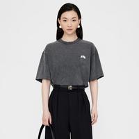 Summer New North American Niche Deformed Letter Printing Washing Water Fried Color Old Black Gray Short-sleeved T-shirt Women