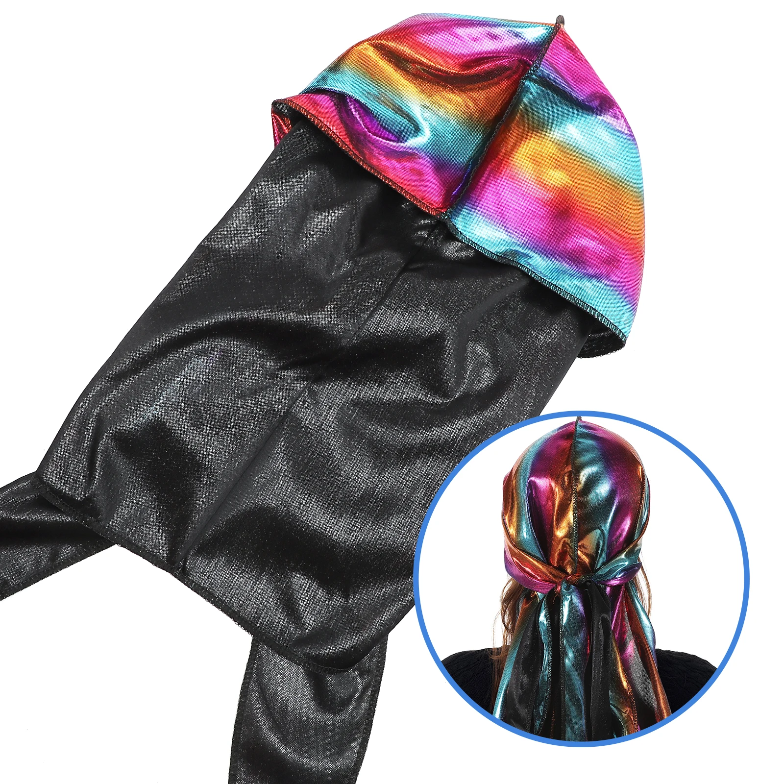 

1pc Pirate Hat Long Tail Satin Silk Hair Bonnet Headwrap Women Large Turban Cap Cosplay Costume Party Supplies Wide Strap Shower