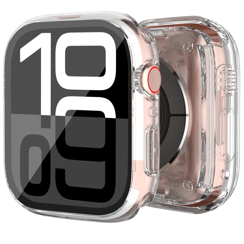 Стеклянная пленка + чехол для Apple Watch 42 мм, 46 мм, 44 мм, 45 40 мм, 41 мм, жесткий передний + задний бампер из ПК для iwatch series 10 9 8 7 6 5 4 se