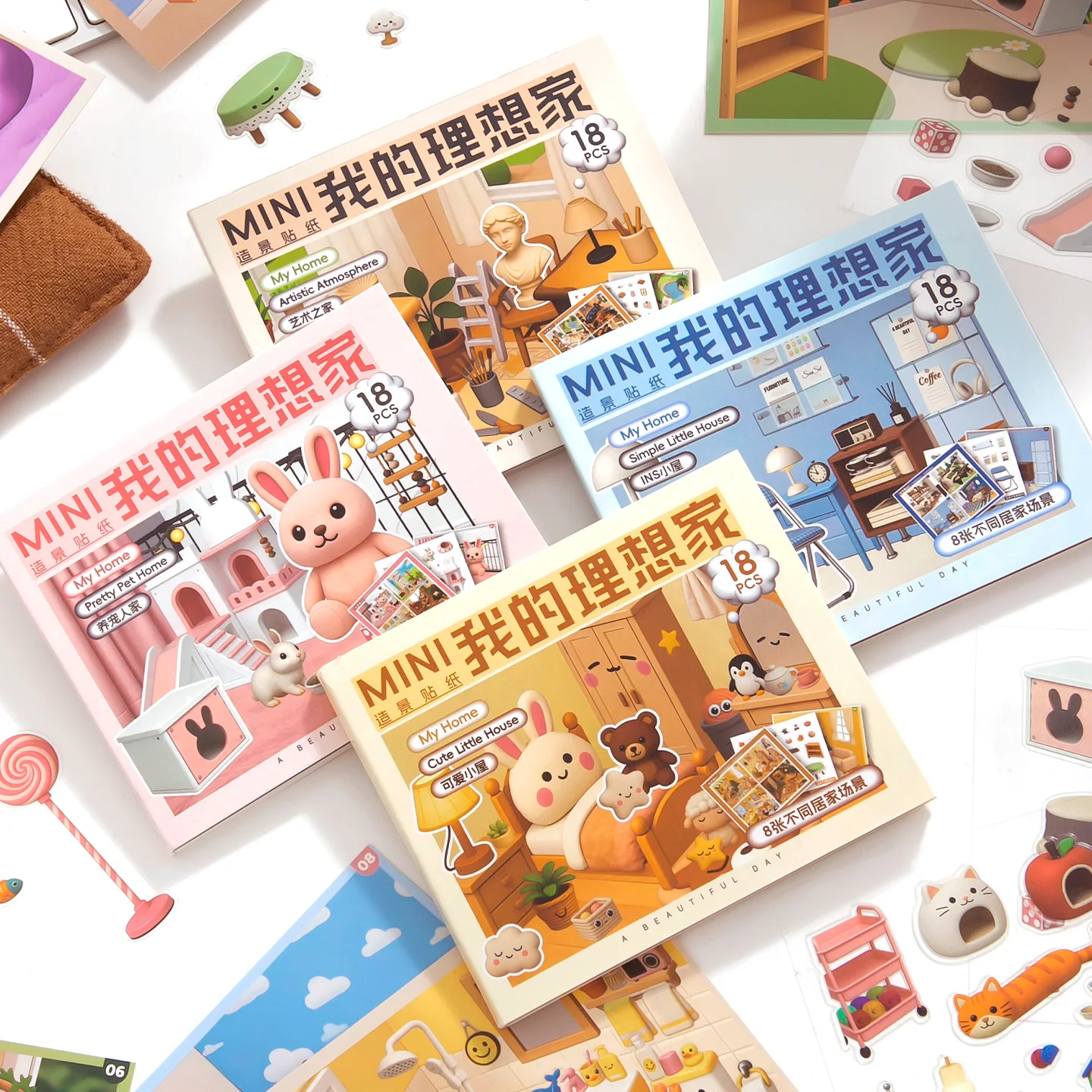 

Journal GO 18pcs 3D Miniature Diorama Sticker Cute Room DIY Scenery Decor for Journal Scrapbooking Craft Card Decoration Decals