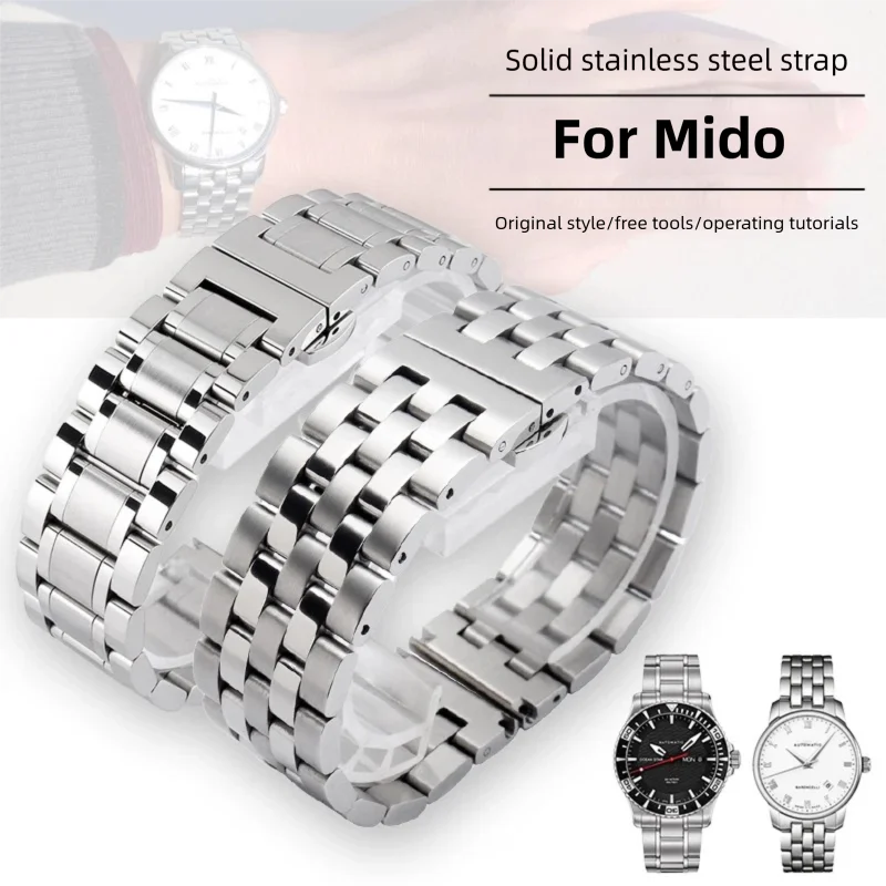 Correa de reloj de 19mm, 20mm, 21mm y 22mm para relojes originales Mido BARONCELLI MULTIFORT, accesorios para relojes de hombre, acero inoxidable