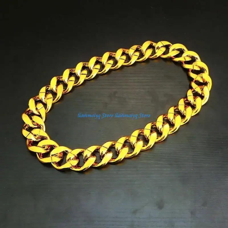 573B Big Chunky Necklace Rapper Fake Gold Chain 90s Hip Hop Gold Plastic Necklace view 2
