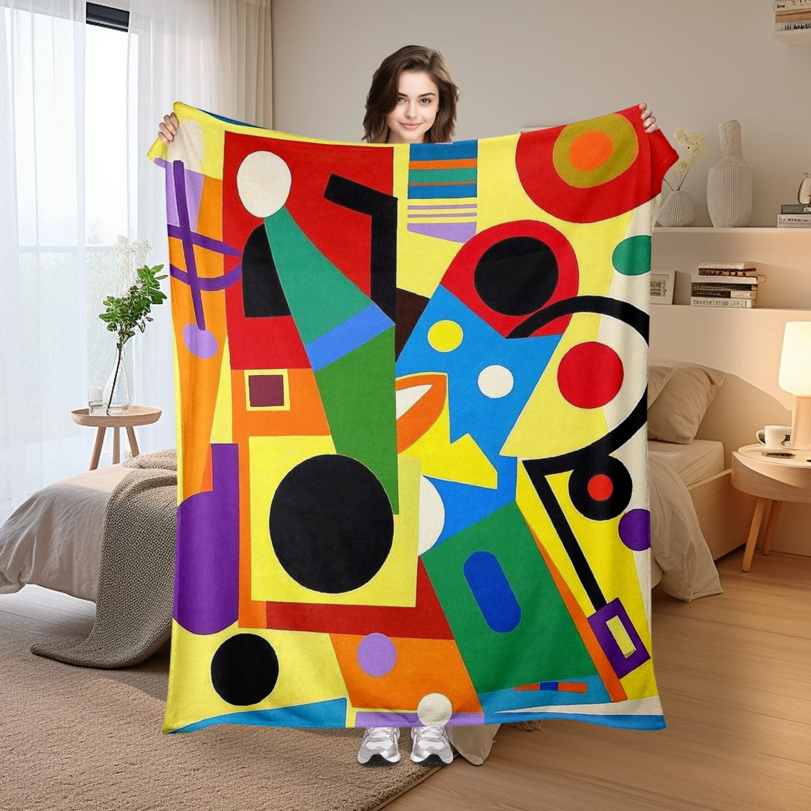 

Abstract Black And Yellow Geometric Shape Blanket For Modern Aesthetic And Warmth With Bold Design Elements