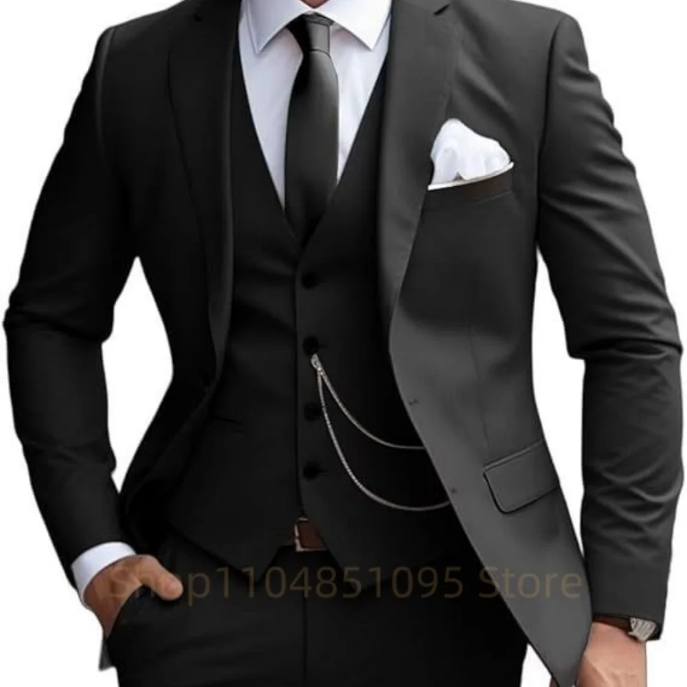 

3 Piece Men's Suit Groom Tuxedos Business Suits Slim Fit Notch Lapel Blazer Vest Pants for Wedding Party Prom