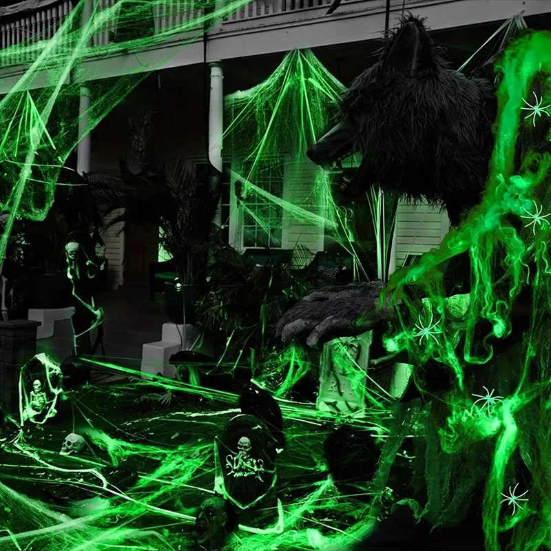 

New-Luminous Spider Web Luminous Fake Spider White Stretch Spider Web Halloween Indoor Horror Decoration Props