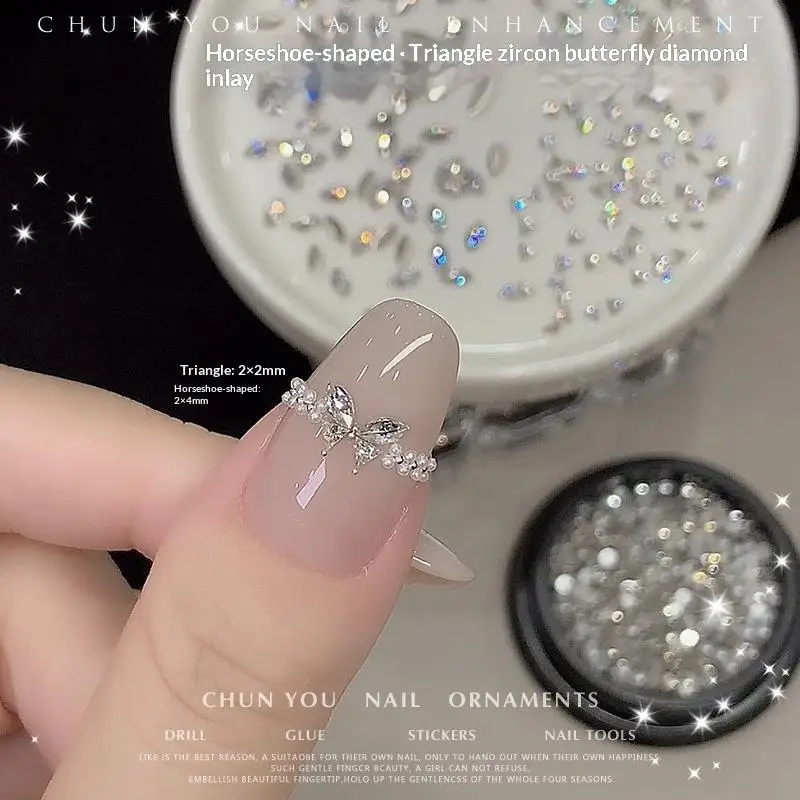50Pcs 2x4mm 2x2mm Horse Eye/Triangle 3D Glitter Nail Diamond DIY Tiny Crystal Ice-Transparent Mini Sparkle Nail Art Rhinestone