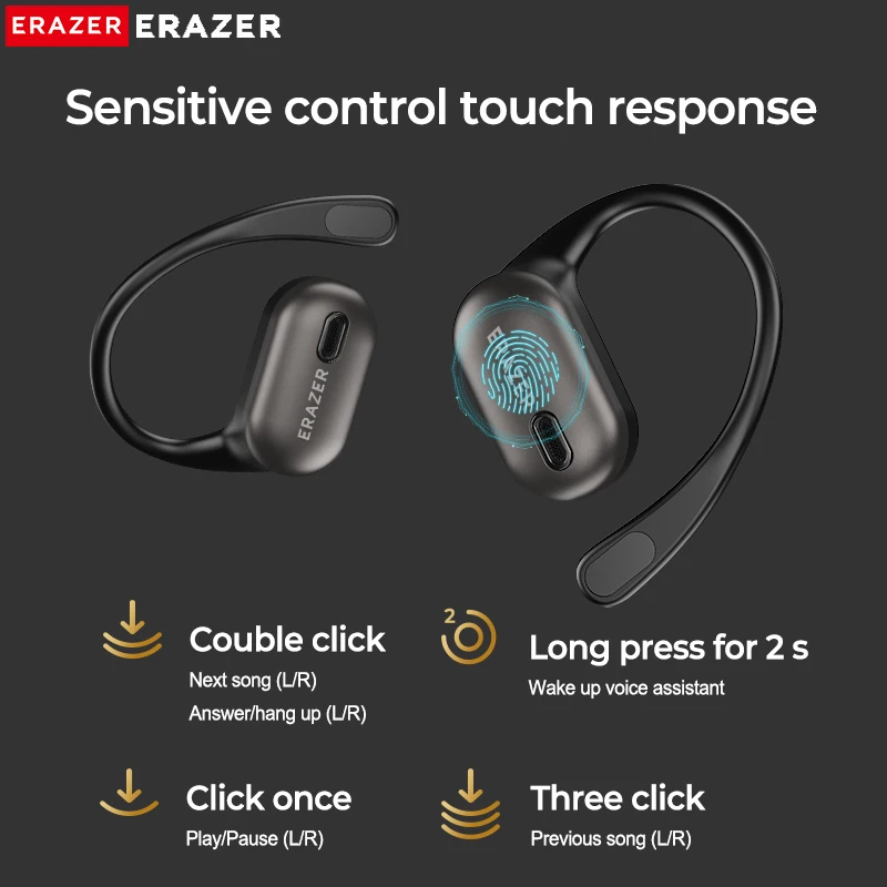 ERAZER XF38 سماعات بلوتوث LCD تعمل باللمس OWS سماعات رأس لاسلكية رياضية سماعات أذن مع ميكروفون طويل العمر مريح