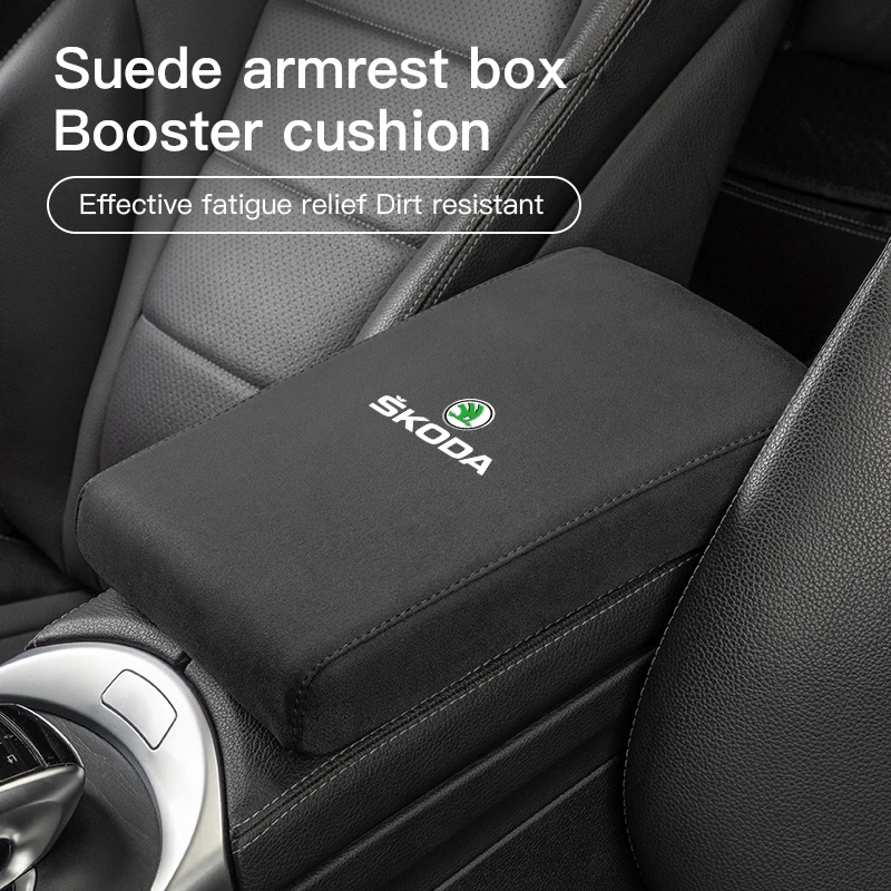 Car Armrest Mats Suede Support Pad Protection Cushion For Skoda Vrs Scala Mk3 Kodiaq Kamiq Karoq Fabia Superb Yeti Octavia Rapid