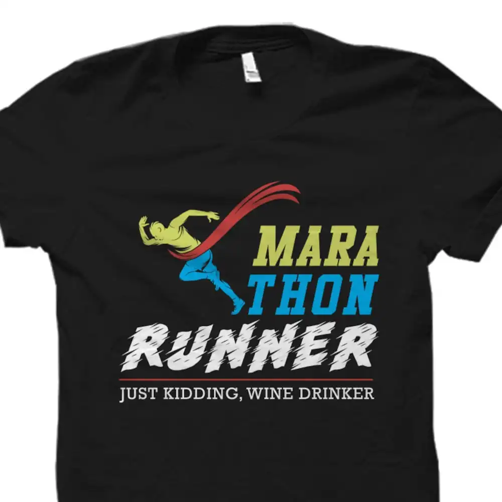 Marathon T Shirt Runner Running Funny Wine Drinker Os2561