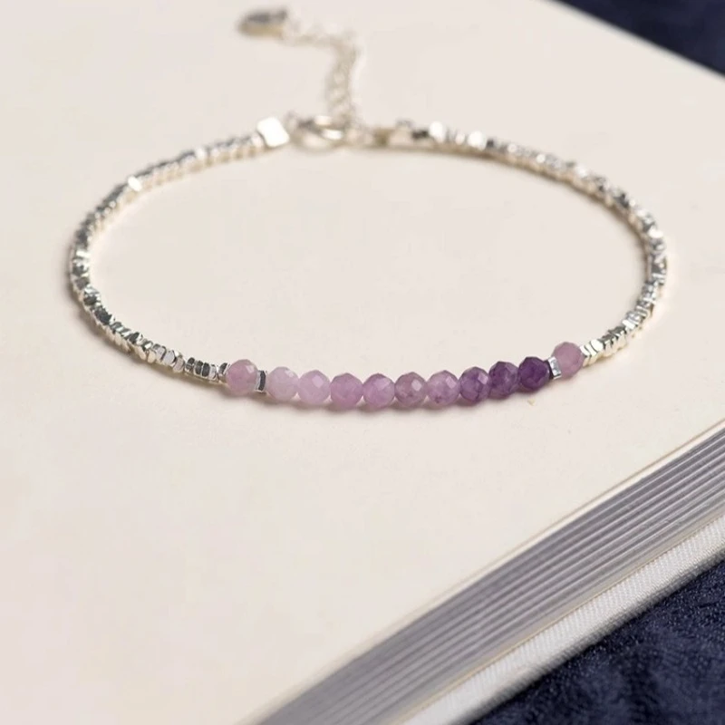 ITSMOS Minimalist Amethyst Bracelet Natural Stone Dainty Bracelet Healing Silver Beads Crystal Skinny Bracelet For women gift