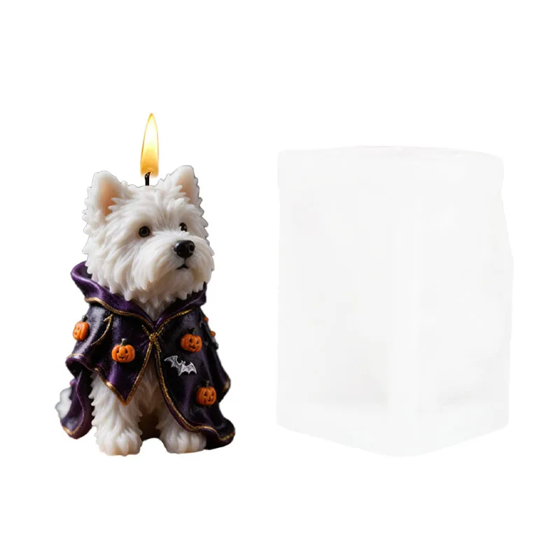 Halloween Pumpkin Bat Cape West Highland Puppy-Shaped Candle Aromatherapy Silicone Mold Halloween Atmosphere Scented Candle Ornament DIY Silicone Mold