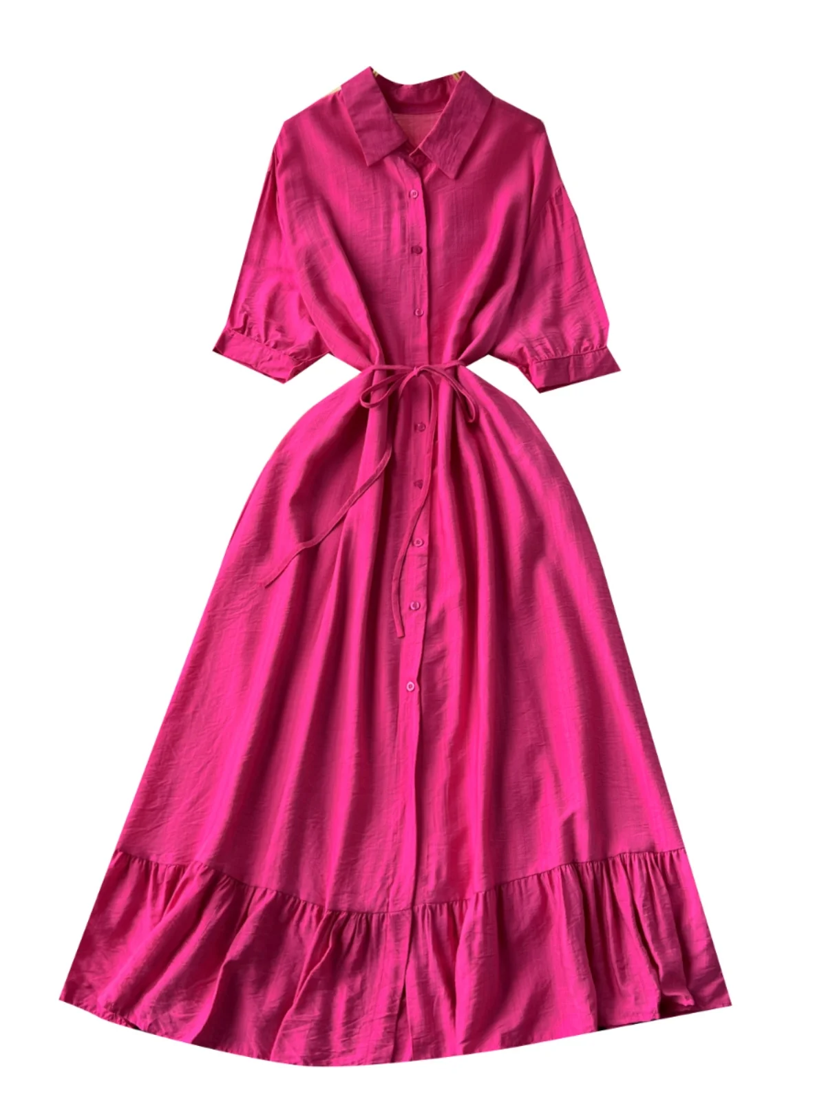 Damska długa sukienka Retro Chic Polo Collar Jednorzędowa wąska koszula Sukienka Luźna Oversize Boho Y2k Streetwear Party