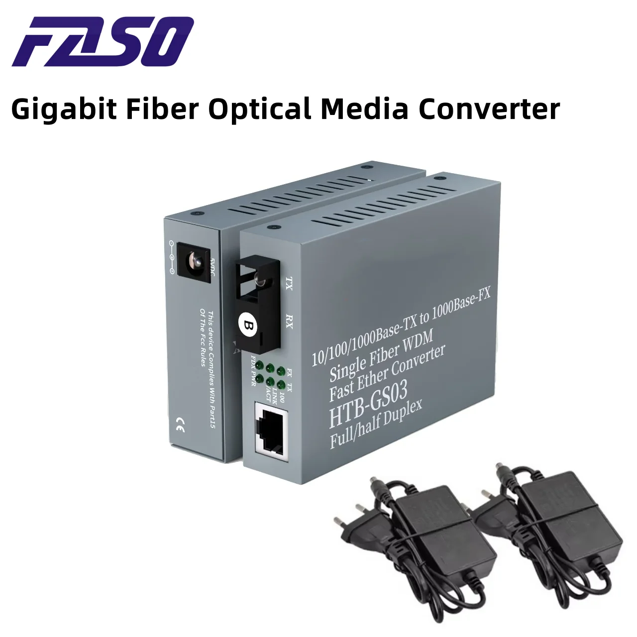 100/1000Mbps Fiber Optical Ethernet Media Converter 3/20/25KM Gigabit RJ45 SingleMode Single Fiber SC Port External Power Supply