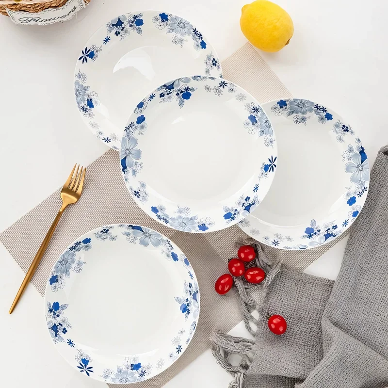 Ensemble de 4 assiettes de 8 pouces en porcelaine fine, motif peinture chinoise, assiettes de service en porcelaine, assiettes creuses pour la cuisine
