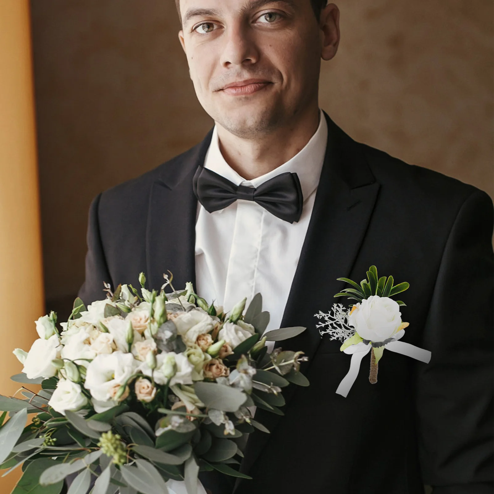 

Men Groom Boutonniere Artificial Flower Pin Elegant Simulated Flower Wedding Accessories Wedding Party Decoration