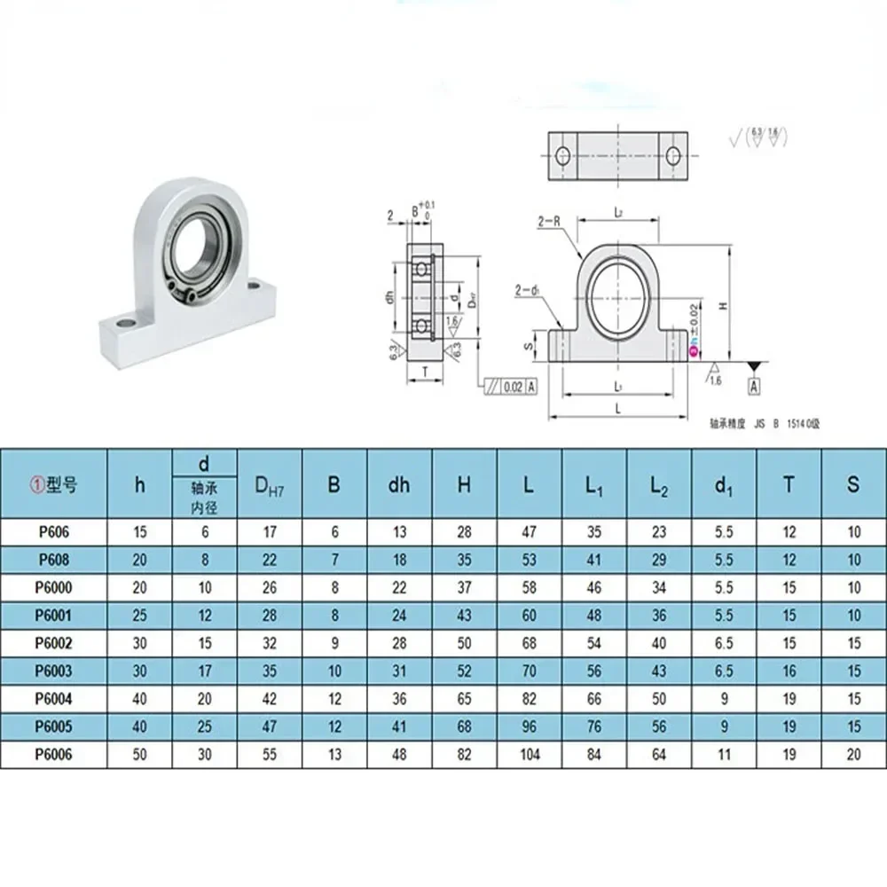 1PCS P-Type Vertical Bearing Housing Components Aluminum Alloy Support Fixed Seat Screw Rod Optical Axis Shaft Support Bearing