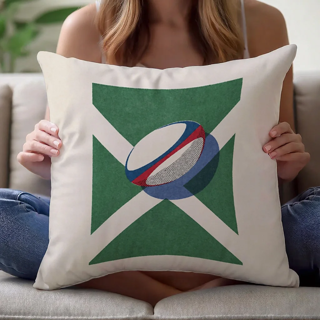 1pc Abstract Rugby Ball Motif on Geometric Cross Pillowcase for Home Decoration Cushion Cover Polyester 45x45cm 18x18in