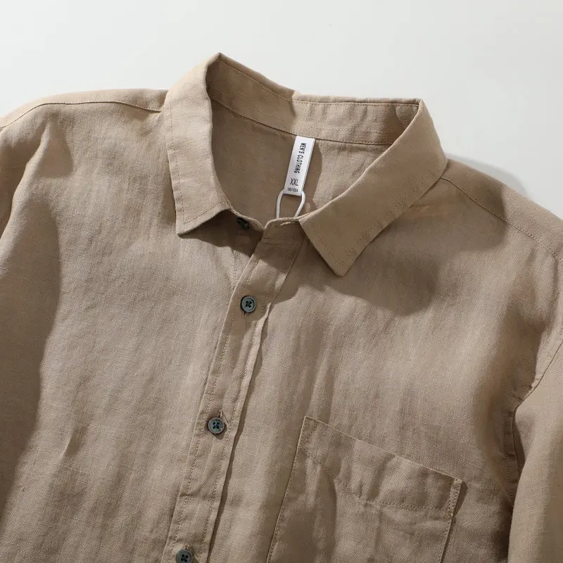 100% Linen, Casual Outdoor Sport Tailored Business Pure Color Fashionable Retro Moisture-wicking Breathable Antibacterial Shirt
