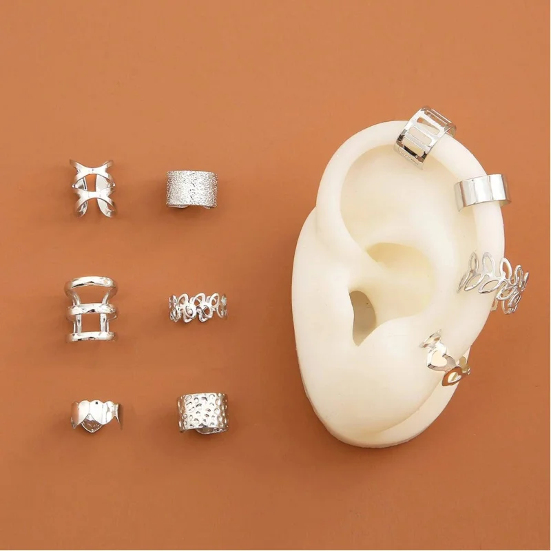 10 Pcs Set Of Hollow Leaf Design Clip On Earrings Zinc Alloy Jewelry Simple Punk Style Personality Female Ear Decor