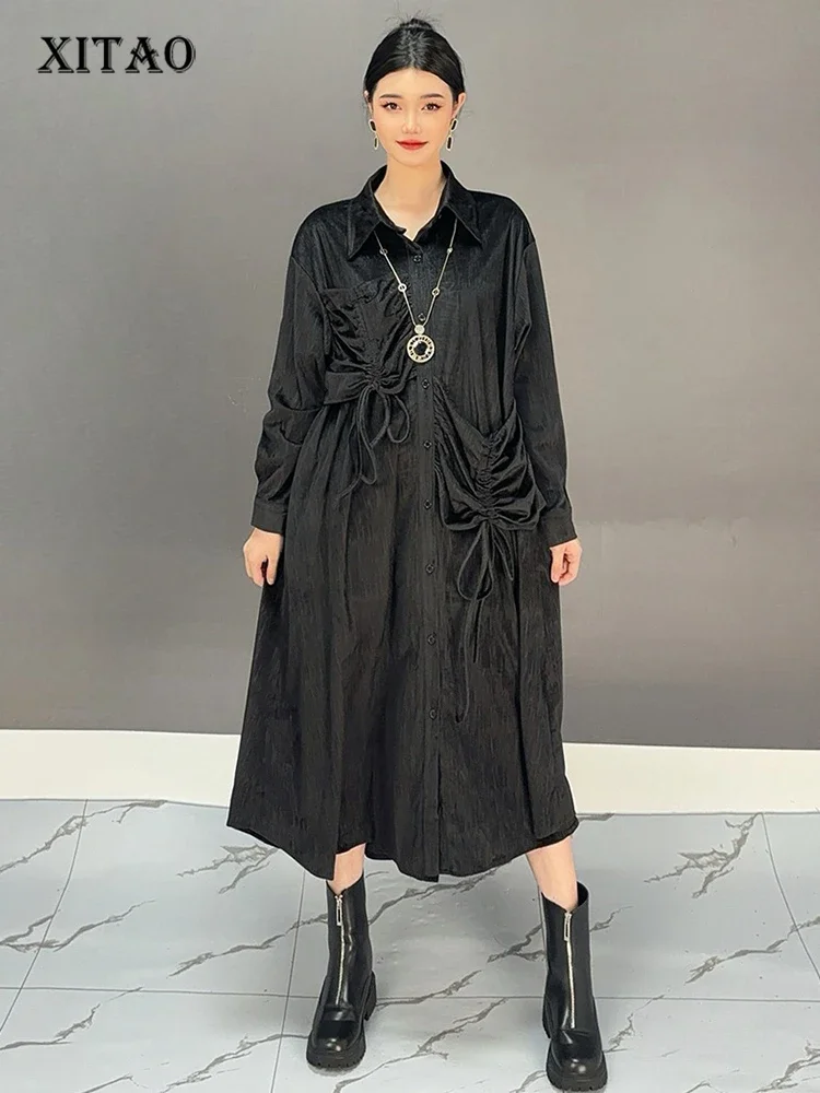 

XITAO Solid Color A-line Casual Full Sleeve Mid-calf Dress Fashion Fitting Loose Personality Spring New Female Dress GMM1066
