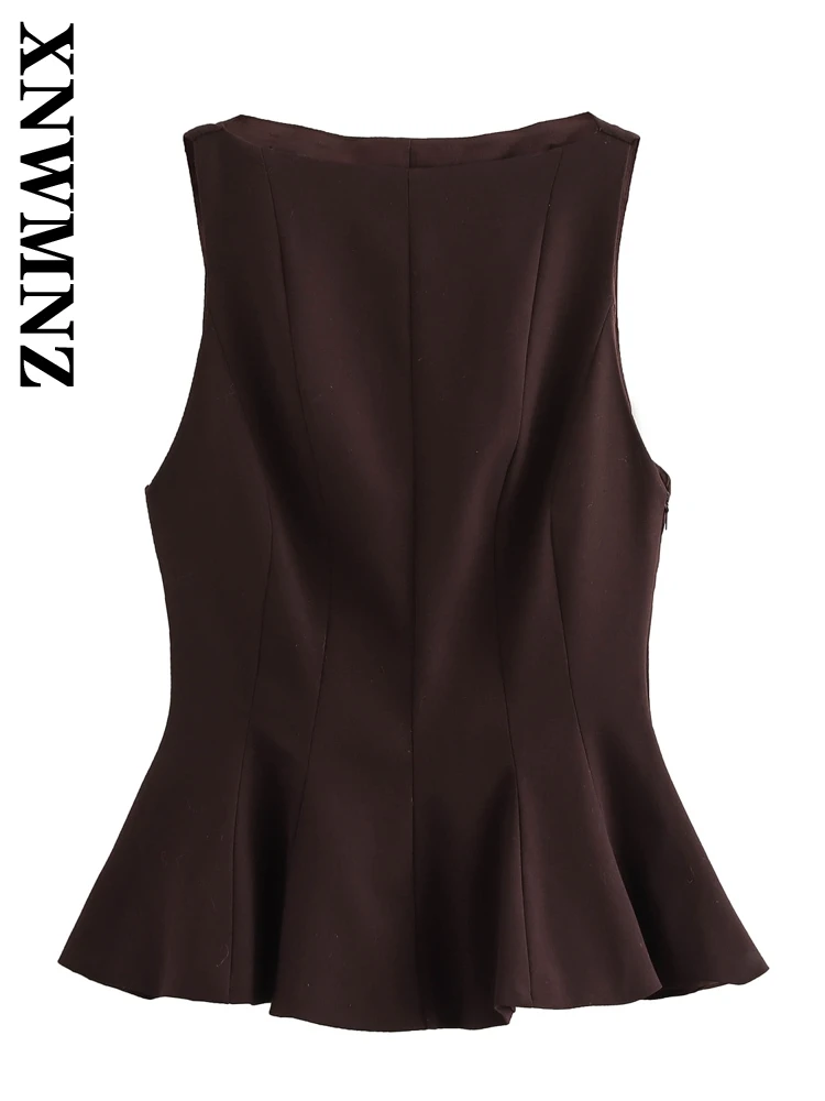 XNWMNZ 2024 Autumn New Woman's Commuting O-Collar Top Vest Party Female Solid Color Side Zipper Sleeveless Corset Regular Fit