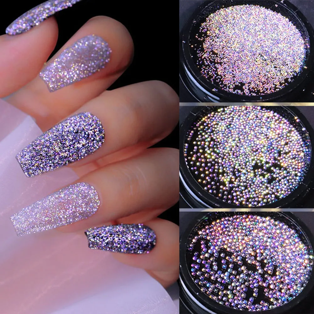 

1 Jar Caviar Beads Crystal Tiny Rhinestones Reflective Laser Nail Art Decorations AB Color Glass Decorations Nail Jewelry Supply