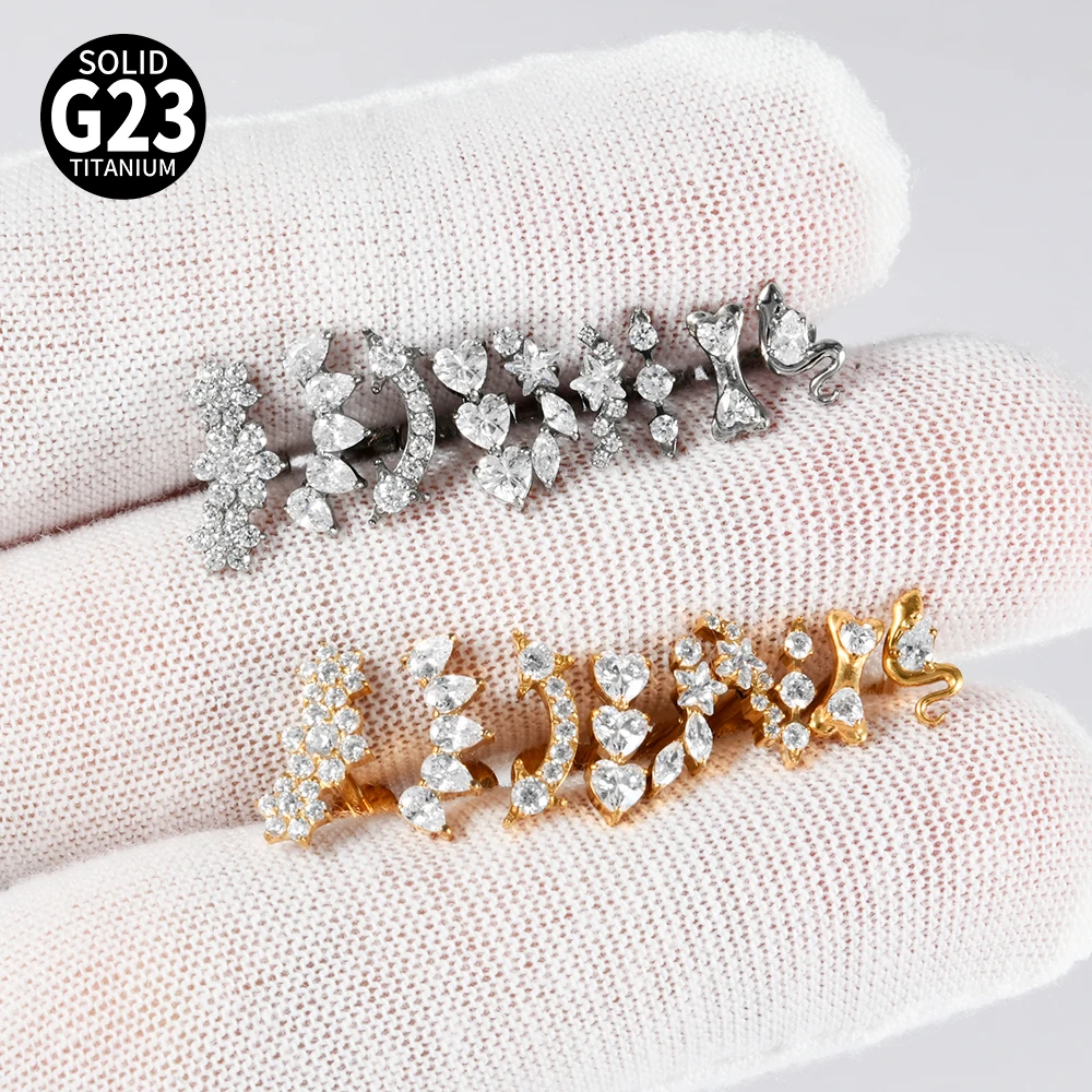 G23 Titanium Star Zircon Lip Studs