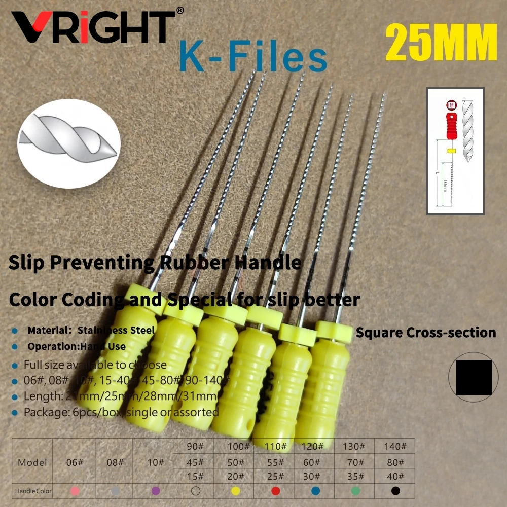 6Pcs/Pack 08#Dental Hand Use K Files 21/31/25mm Stainless Steel Endodontic Root Canal H C+File Dental Dentistry Treatment Tools